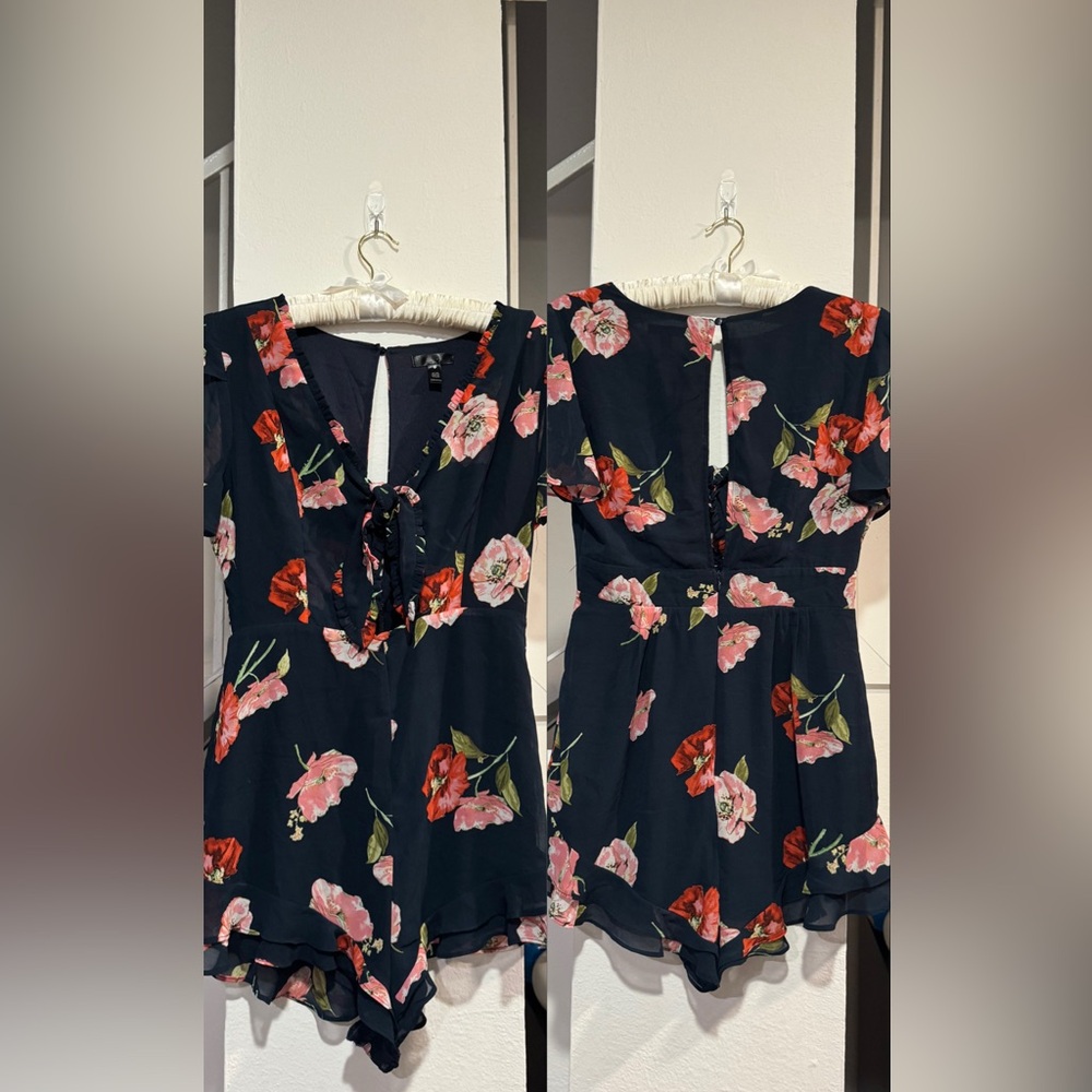 Aqua Black Floral Backless Dress
